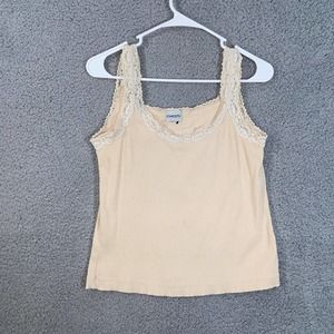 Chico's Top Womens 0 Camisole Lace Sleeves Strap Scoop Neck Ribbed Knit Solid